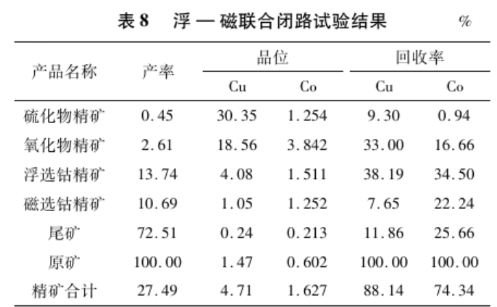 浮一磁聯(lián)合工藝試驗(yàn)結(jié)果